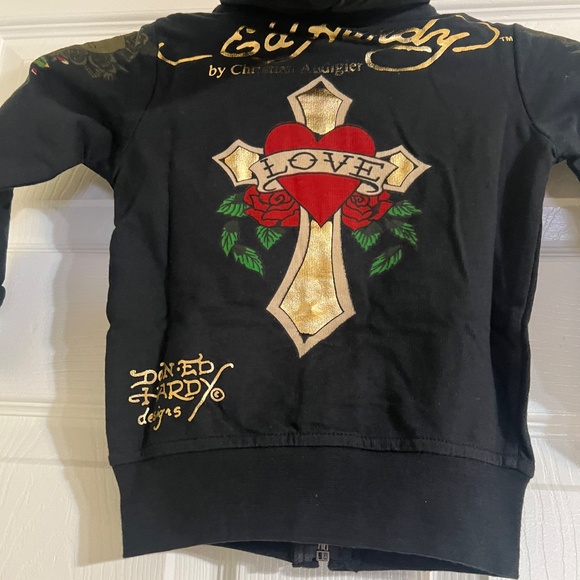 New Ed Hardy Kids Cross Love Hoodie Long Sleeve Sweatshirt Size 2T Bling - Picture 3 of 5